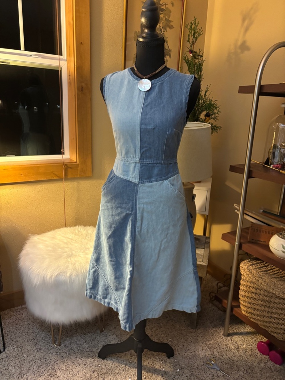 Anthropologie Light Blue Two-Tone Denim Fit & Flare Dress